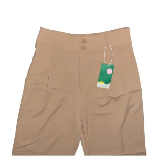 Halara High Waisted Shirred Straight Leg Work Pants Sz Medium Womens Beige Pocke - Picture 4 of 11